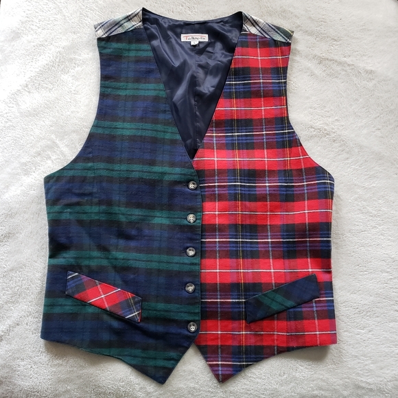 90s Vintage Patchwork Plaid Vest Talbots - Picture 11 of 12